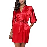 The Bund Women's Silk Robe Short Satin Bathrobe Lightweight Wedding Robes for Bridal Party Bride Bridesmaids Loungewear