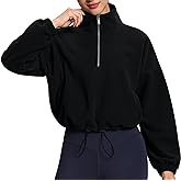THE GYM PEOPLE Women’s Half Zip Crop Pullover Sweatshirt Fleece Loose Fit Workout Tops with Pockets Drawstring Hem