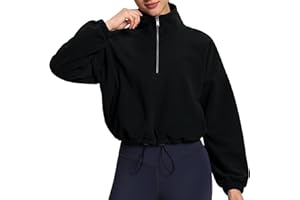 THE GYM PEOPLE Women’s Half Zip Crop Pullover Sweatshirt Fleece Loose Fit Workout Tops with Pockets Drawstring Hem