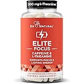 Eu Natural Elite Caffeine Pills with L-Theanine - 100mg Caffeine + 200mg L-Theanine - Jitter-Free Focused Energy & Clean Nootropic Stack - 120 Soft Capsules