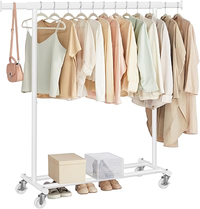 SONGMICS Clothes Rack on Wheels Heavy Duty 100 kg Extendable Rail 92-132 cm