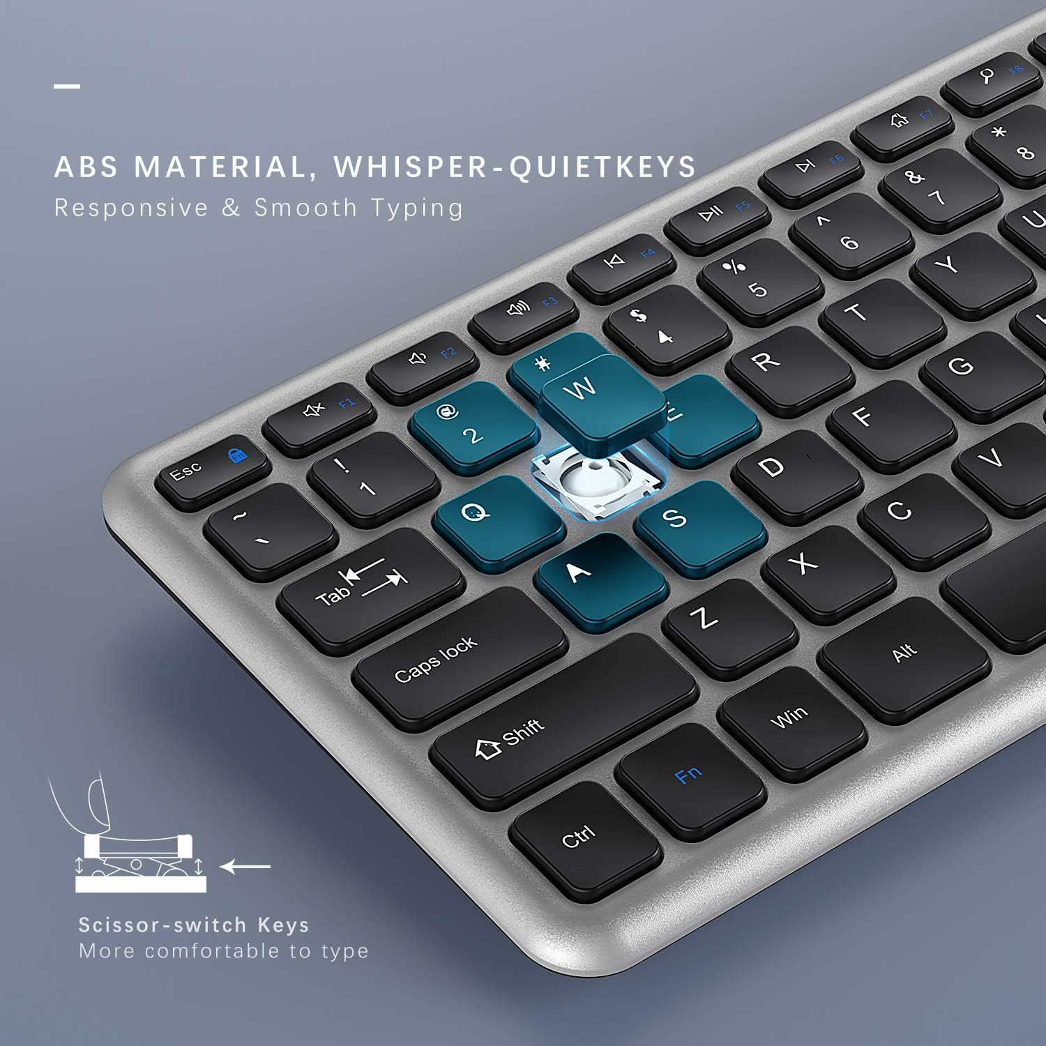 Wireless Keyboard and Mouse, Jelly Comb 2.4GHz Ultra Thin Full Size Wireless Keyboard Mouse Combo Set with Number Pad for Computer, Laptop, PC, Desktop, Notebook, Windows 7, 8, 10 (Black and Silver): Computers & Accessories