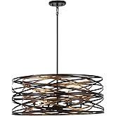 Minka Lavery 4673-111 Vortic Flow Pendant, 6-Light, 360 Total Watts, 26-in H x 10-in W, Dark Bronze with Mosaic Gold Interior