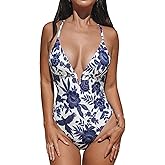 CUPSHE Women Swimsuit One Piece Bathing Suit Deep V Neck Crisscross Back Adjustable Strap