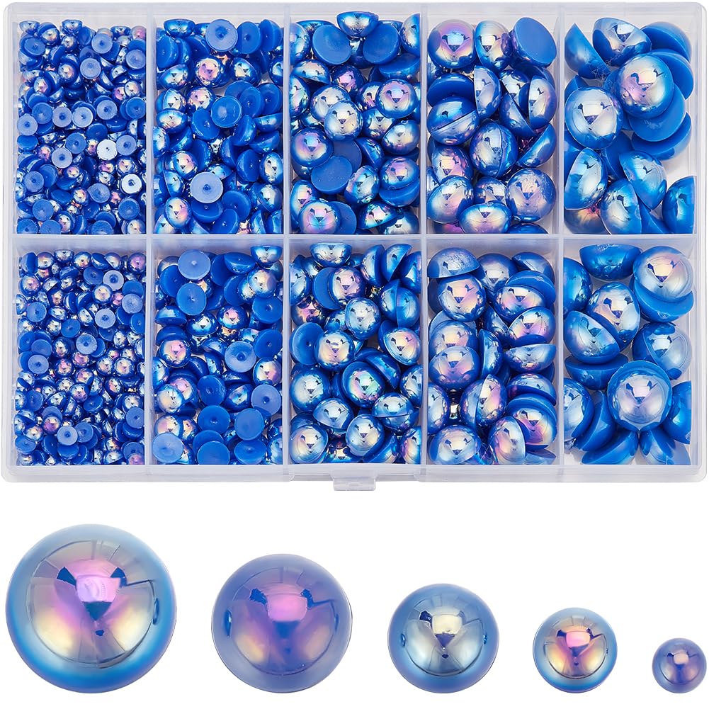 SUNNYCLUE 1 Box 70G 4~12mm Blue Nail Pearls Flatback Nail Charms Beads ABS Plastic Multi Size Half Round Pearl Gems Makeup Beads Nail Mini Cabochons for Nails Art Phone Case DIY Crafts Decoration