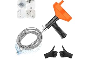 LAUNARY Drain Snake Auger 33 Feet, Plumbing Snake Drain Hair Clog Removal Tool, Heavy Duty Toilet Snake Auger, Sink Unclogger Drain Cleaner Tool for Bathroom Kitchen Tub Shower Drain Clog Remover with Gloves