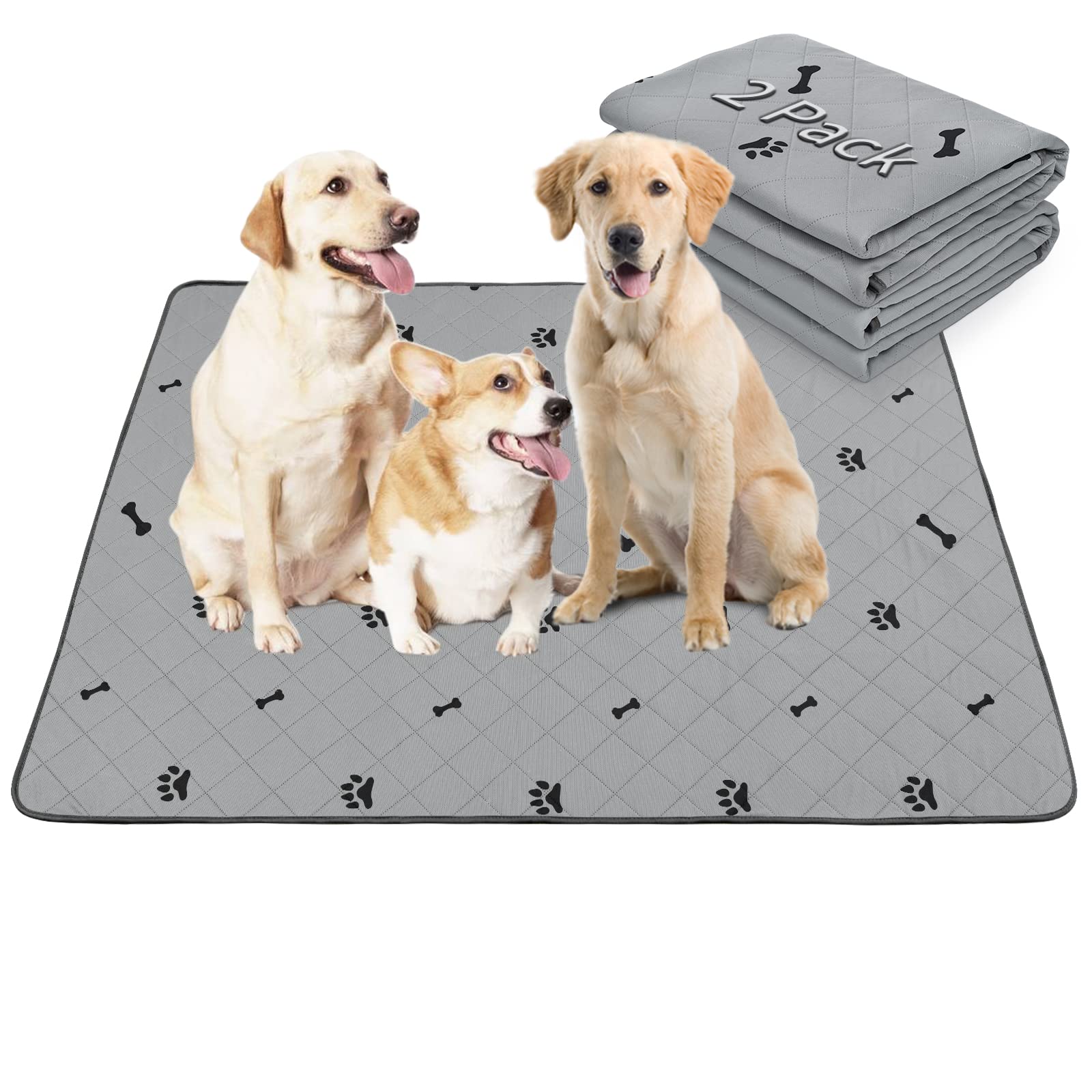 Washable Pee Pads for Dogs, 90x100 2 Pack Reusable Whelping Pads, Absorb Dog Mats Non-Slip Puppy Training Padsfor Whelping, Potty, Training, Playpen, Crate