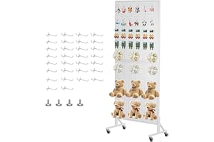 Alexayhome Standing Pegboard Display for Floor with Extra 30 Hooks 24" X70" Metal Peg Board with Wheels Professional Display Rack with Heavy-Duty T-Base Panels Units Organizer for Vendors & Retail