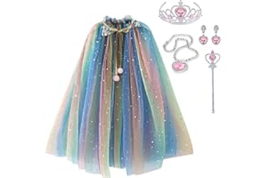 Princess Cloaks for Little Girls Dress Up Princess Cape with Crown Wand Earring Necklace Set Girls