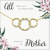 HOPE LOVE SHINE Mother Gift from Son - Mom and Son Necklace, Jewelry 16+2", 14k Gold Plated Sterling Silver, 3 Interlocking Rings