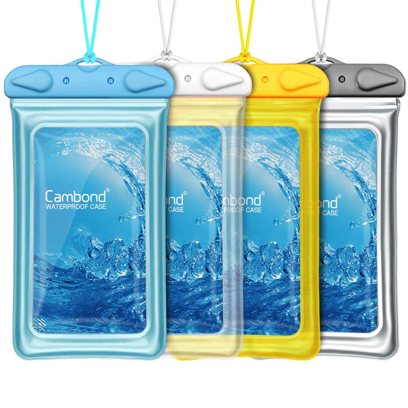 Floatable Waterproof Phone Pouch, Cambond Floating Water Proof Cell Phone Case Both Sides Clear Dry Bag for iPhone 11/XS Max/XR/X/8/7 Plus Galaxy Up to 6.5", Snorkeling Cruise Ship Kayaking, 4 Pack