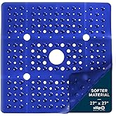 SlipX Solutions 27" Oversize Square Shower Mat, Non-Slip Mat for Elderly & Kids, 100+ Power Grip Suction Cups for Smooth Surfaces, Machine Washable, Solid Navy Blue
