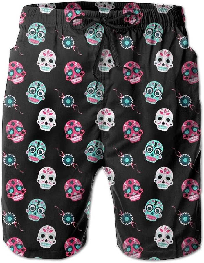 Art Skull Men's Drawstring Surfing Short Swim Trunks Boardshorts With Pocket For Outdoor