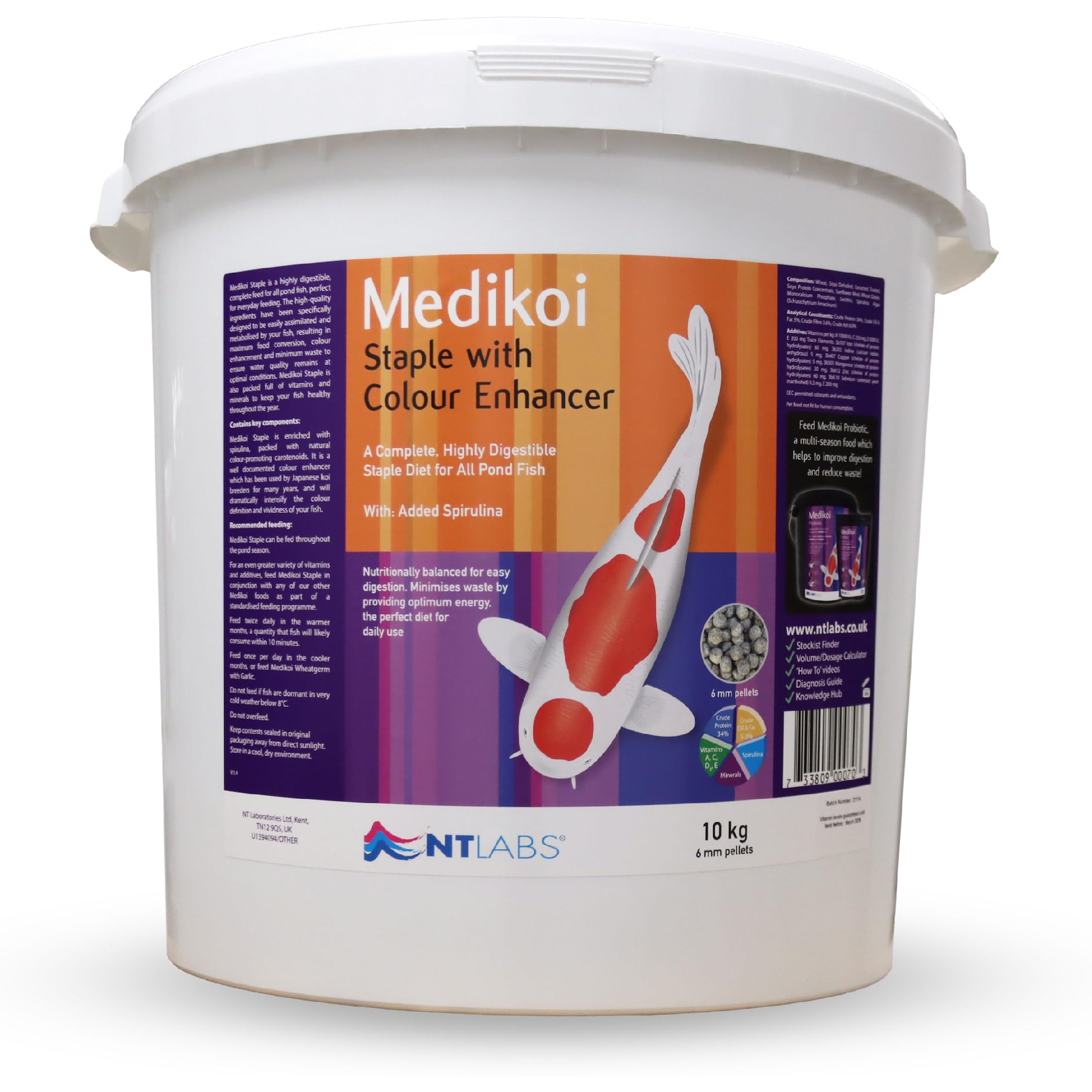 NT Labs Medikoi Staple with Colour Enhancer, Complete Feed For All Pond Fish, Ideal For Spring, Summer and Autumn Feeding, Enhances Colours of Pond Fish, Maintains Immune System, Koi Fish Food