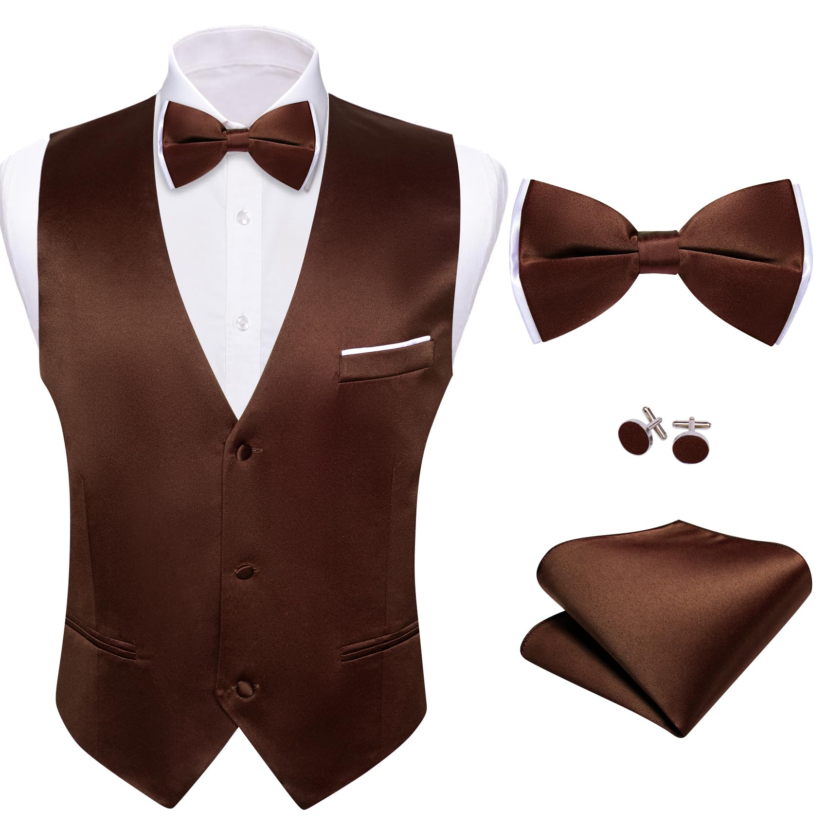 Barry.Wang Mens Dark Brown Formal Suit Vest V-neck