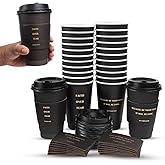 Christian Scripture Cups, Bible Verse, 16 oz Disposable Coffee Cups 50 pack with Lids and Sleeves, Double Walled Insulated Cup, Christian and Catholic Motivational Coffee Cups