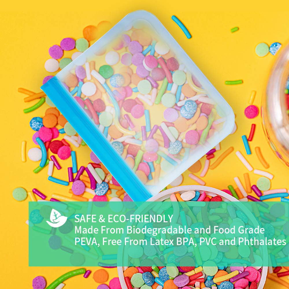 Reusable Sandwich & Snacks Bags, 10 Pack Ziplock Lunch Bags BPA-FREE PEVA Leakproof Washable Freezer Bags Silicone Food Storage Bags