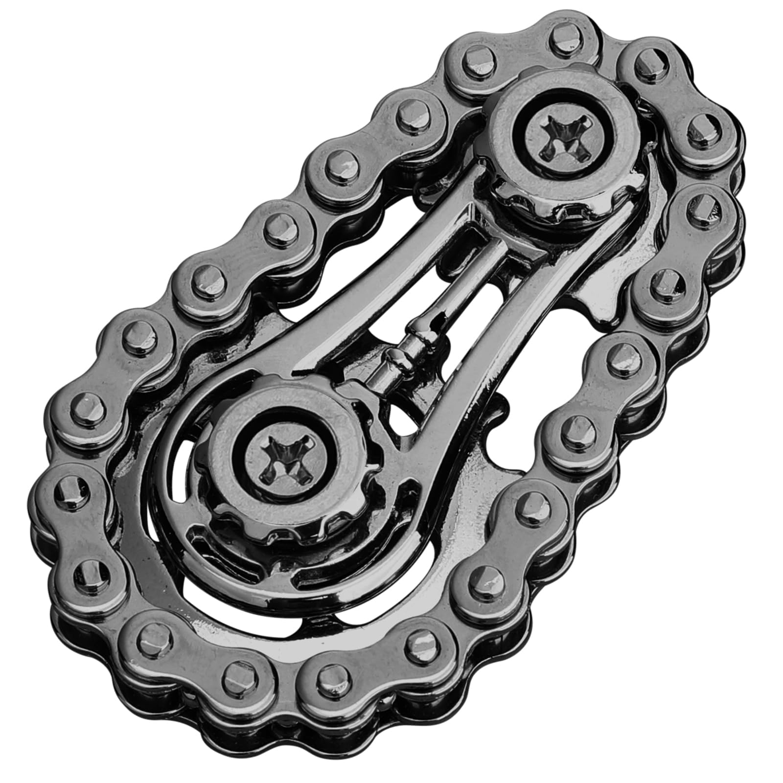 Cool Fidget Chain Fidget Spinners For Kids Adults, Metal Handheld Gadget Kinetic Desk Toy Finger Hand Spinner Fingertip Gyro, Hand Rollor Bike Chain Black