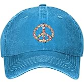 VunKo Washed Distressed Adjustable Peace and Love Symbol Flowers Womens Denim Baseball Cap Mom Trucker Hat Cap for Women