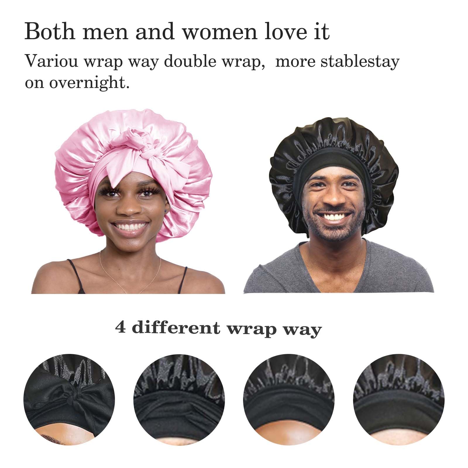 Bonnet Queen 2Pcs Pack Satin Bonnet Silk Bonnet for Sleeping Hair Bonnet with Tie Band Sleep Bonnet Night Cap for Women Curly Hair