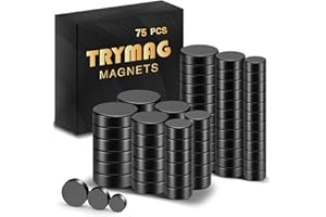 TRYMAG 75Pcs Refrigerator Magnets - 25Pcs 10x3mm, 25Pcs 8x3mm, 25 Pcs 6x3mm Rare Earth Disc Magnets, Small Black Round for Fr