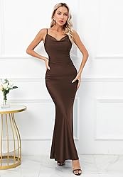 Capuffy Women Drape Neck Formal Maxi Dresses Lace