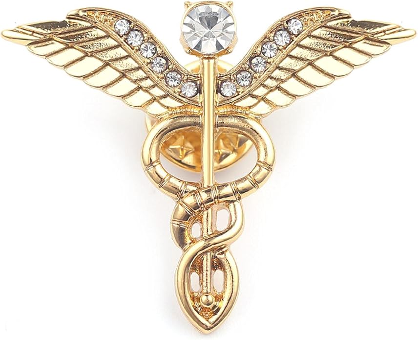 Gold Color Crystal Caduceus Pins Badge Brooches Lapel Pin