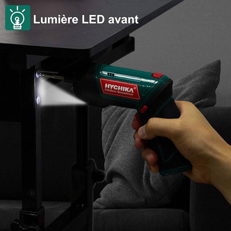 HYCHIKA Visseuse Sans Fil 6 Nm, Visseuse Devisseuse Sans Fil 2000mAh 3.6V avec 20 Accessoires, Lampe LED, Mandrin Magnétique, Câble de Chargement USB