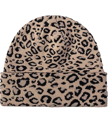 OANEXX Leopard Print Knitted Beanie Cheetah Print Skull Cap 2