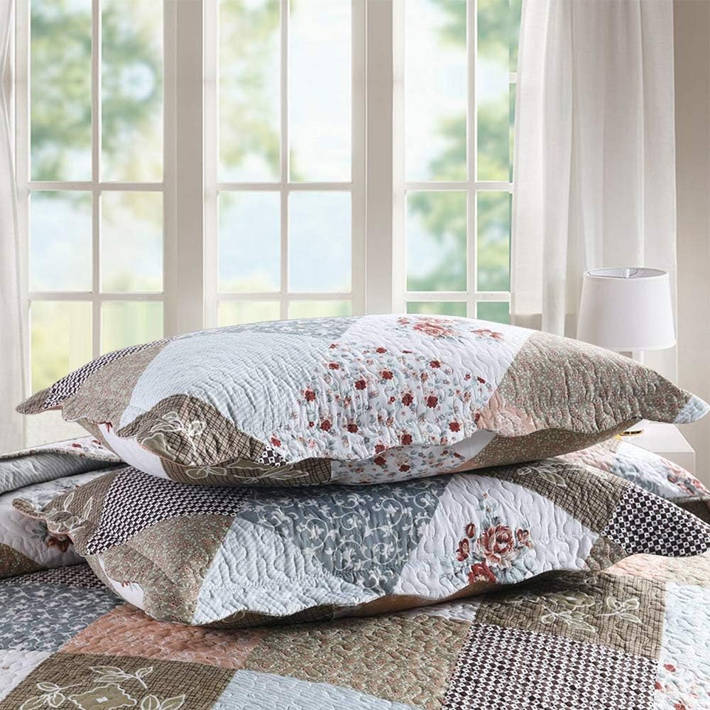ENJOHOS 3-Piece Pink Grey Quilt Bedspread Sets King Size Coverlet Lightweight Reversible Bedspread for King Bed Korean Style Flower Garden on Pink Checker Daybed Bedding（Pink Flower Plaid2）: Home & Kitchen