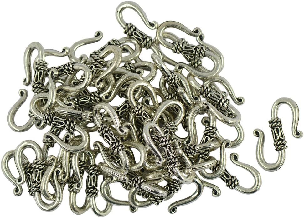 Jili Online 50pcs Vintage Tibetan Silver S-Hook Clasps Connectors Pendants Findings