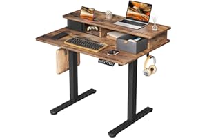 JOY worker Small Electric Standing Desk, 35" x 25" Height Adjustable Desk with Built-in Monitor Stand & Storage Drawer, Sit Stand Desk with 2 Hooks for Home Office, Rustic Brown