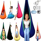 HiCamer Sensory Swing for Kids Indoor and Outdoor Pod Hammock Chair Seat Upgrade Max 300 lbs Hanging Swing with Inflatable Cushion Includes Hardware Hanger Kit for Aspergers Autism ADHD (Blue)