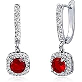 Silver Ruby Drop Earrings with Dainty Zircon Dangle Earrings for Women