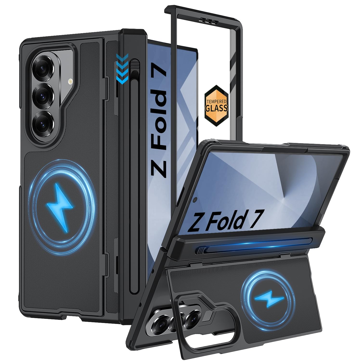 Photo 1 of Magnetic for Samsung Galaxy Z Fold 7 Case, [Compatible with MagSafe][Thinner S Pen Holder] [Invisible Kicktand] [Hinge Protection] [Screen Protector],Shockproof Full Body Heavy Duty Phone Cover(Black)