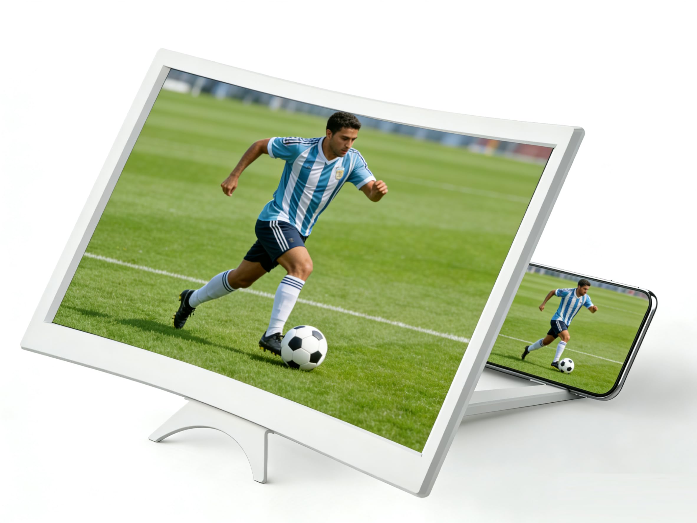 Photo 1 of Screen Magnifier for Cell Phone, 12" Curved Magnifying Screen Upgraded HD 3D Screen Amplifier Phone Stand with Screen Enlarger Compatible with All Smartphones for Movies Videos (White)