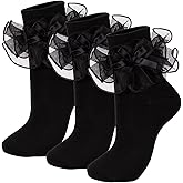 NiceBaby Women's Big Ruffle Socks Double Lace with Bows (Size 5-11, 3 Pairs)
