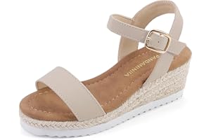 PANDANINJIA Girls Sandals Wedge Platform Espadrille Little Big Kid Girls Heels Open Toe Summer Dress Shoes