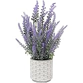 DILATATA Lavender Flowers Artificial Decor in Cement Pot - Faux Plants for Rustic Home, Bathroom, Table Centerpieces, Wedding Decor - Purple Potted Lavender Flower