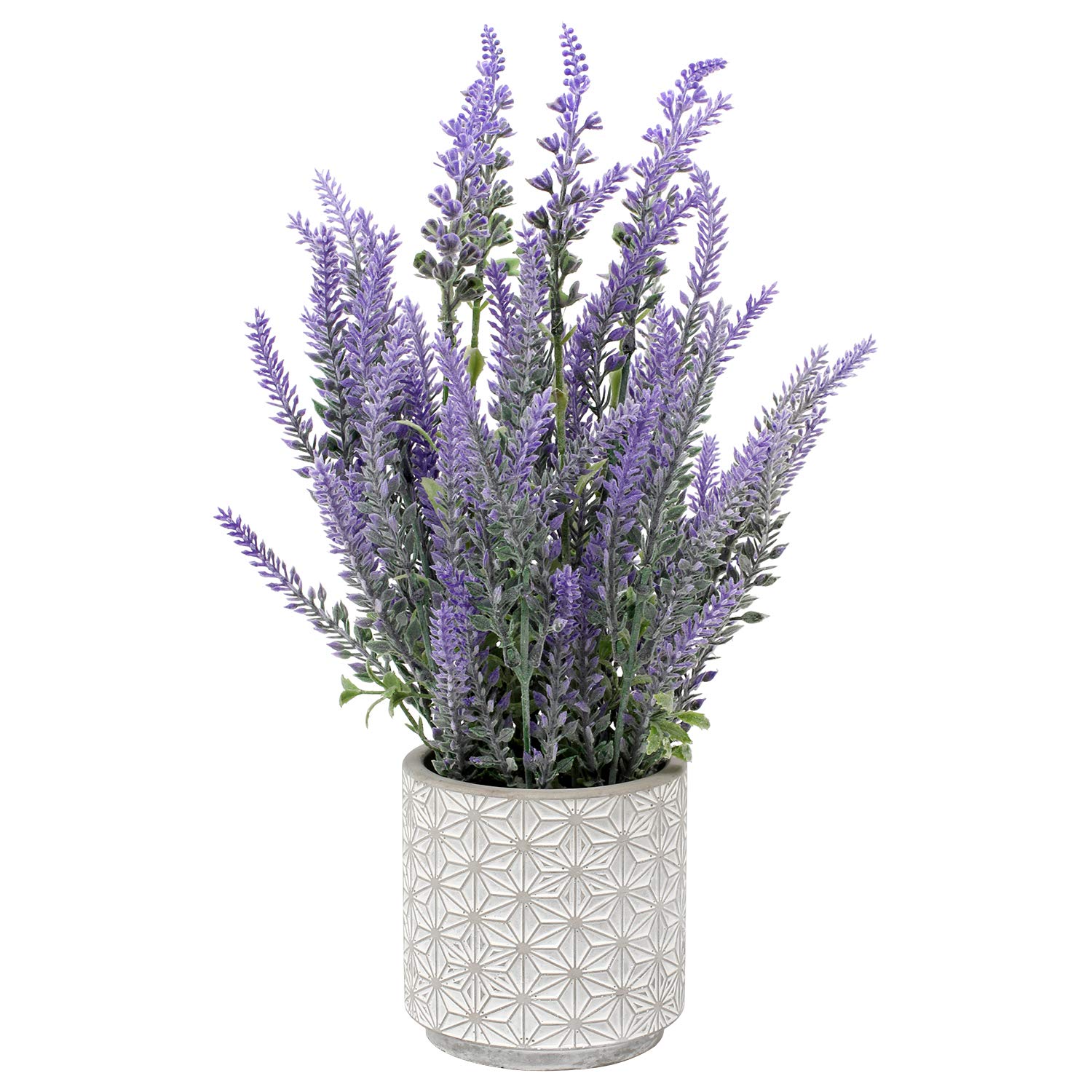 Briful Artificial Lavender Fake Plants, Faux Flocked Lavender in Cement Pot Indoor Decor, Decorative Artificial Flowers for Home Kitchen Office Table Centerpieces
