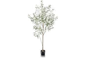 FEELEAD Faux Olive Tree 6ft - Artificial Olive Trees Indoor with Natural Wood Trunk and Realistic Leaves 6 Feet Tall Faux Tree Plant Fake Olive Tree for Home Office Decor Indoor