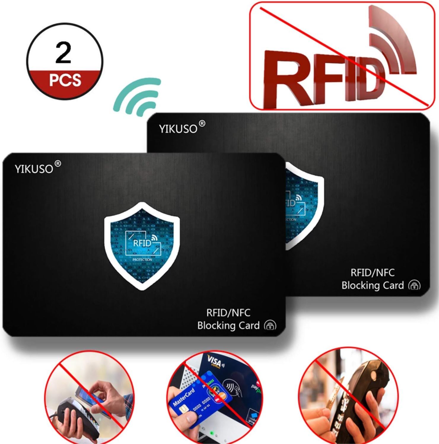 RFID Blocking Card | NFC Contactless Cards Protection | 1 Card Protects Your Entire Wallet | No More Need for Single Sleeves | for Men or Women, Credit Card Holder, Wallets (1 Pack / 2 Cards)