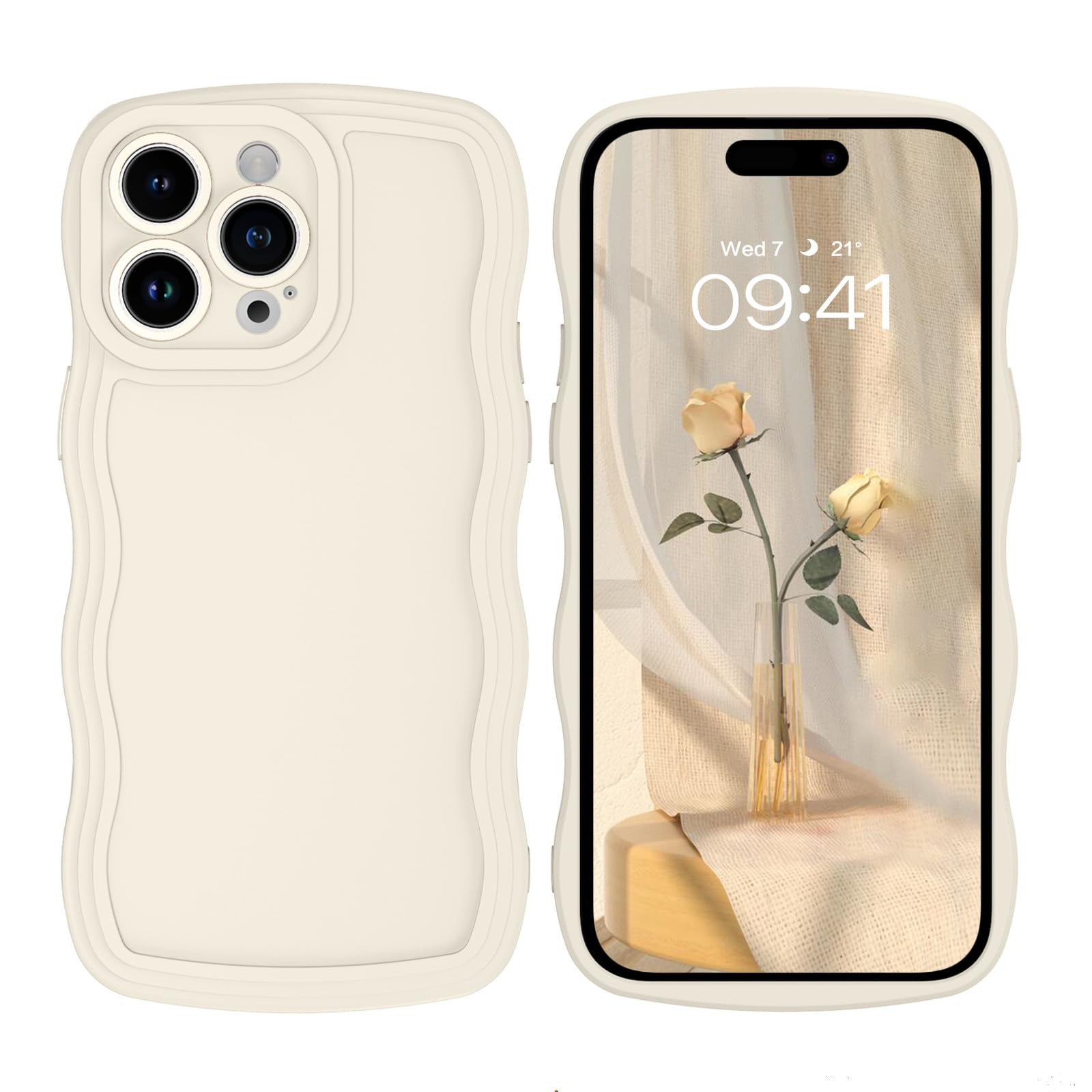 DOMAVER Case for iPhone 14 Pro with Cute Curly Wave 6.1 inch, Soft TPU Silicone Slim Fit Shockproof Phone Case for Girls Women Men, Full Body Protective iPhone 14 Pro Cover, White