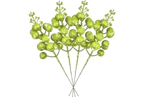 ZEBMOON 36Pcs Light Green Christmas Glitter Berries Stems, 7.5 Inch Artificial Christmas Picks, Glitter Berry Branches, Berry Holly Picks Stems for Christmas Tree Ornaments, DIY Xmas Wreath Party Home Decor