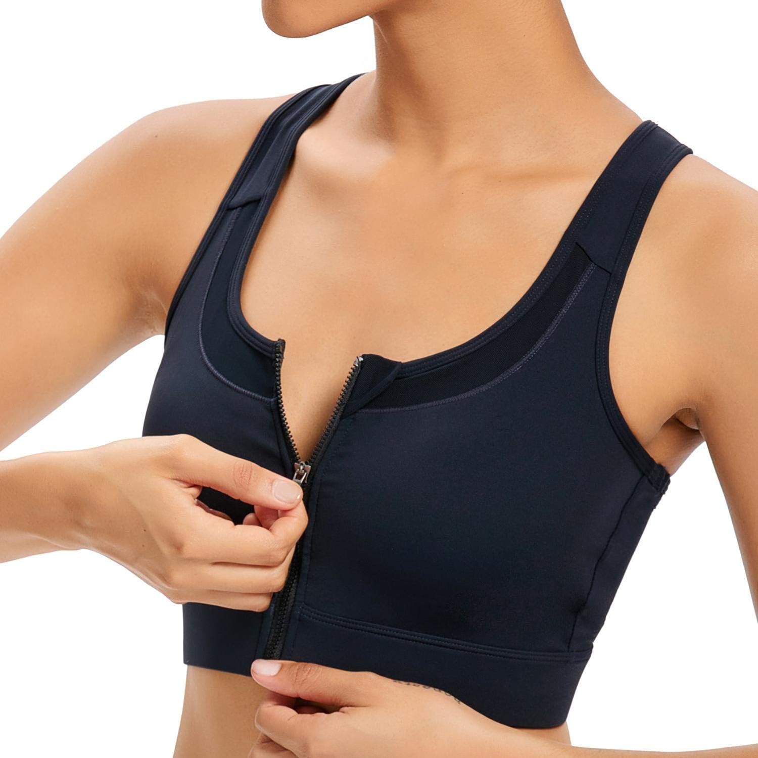 DGD Women's Front Zip Up Sports Bras Removable Padded Longline Tank
