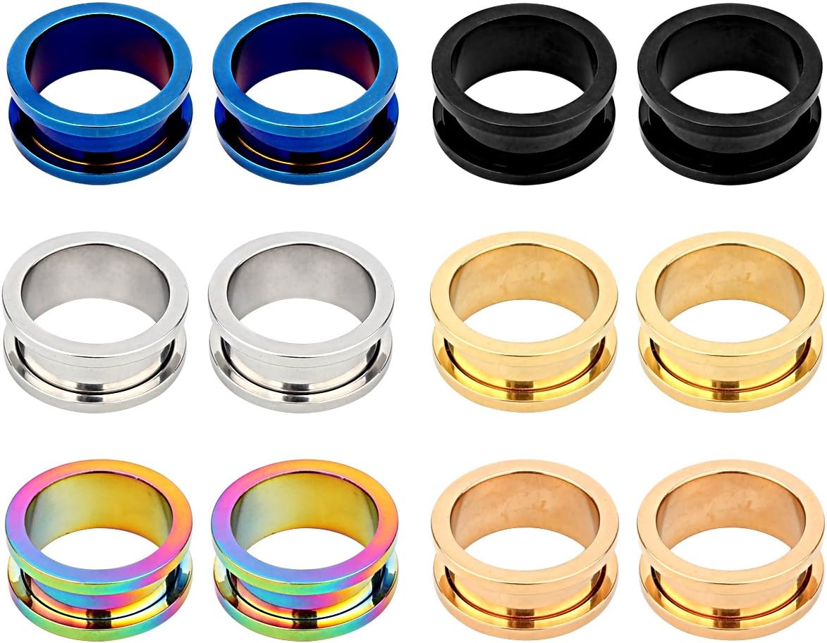 TOP BRIGHT 12Pcs Surgical Steel Double Flare Ear Tunnels and Plugs Ear Gauges Expander Plugs for Ear