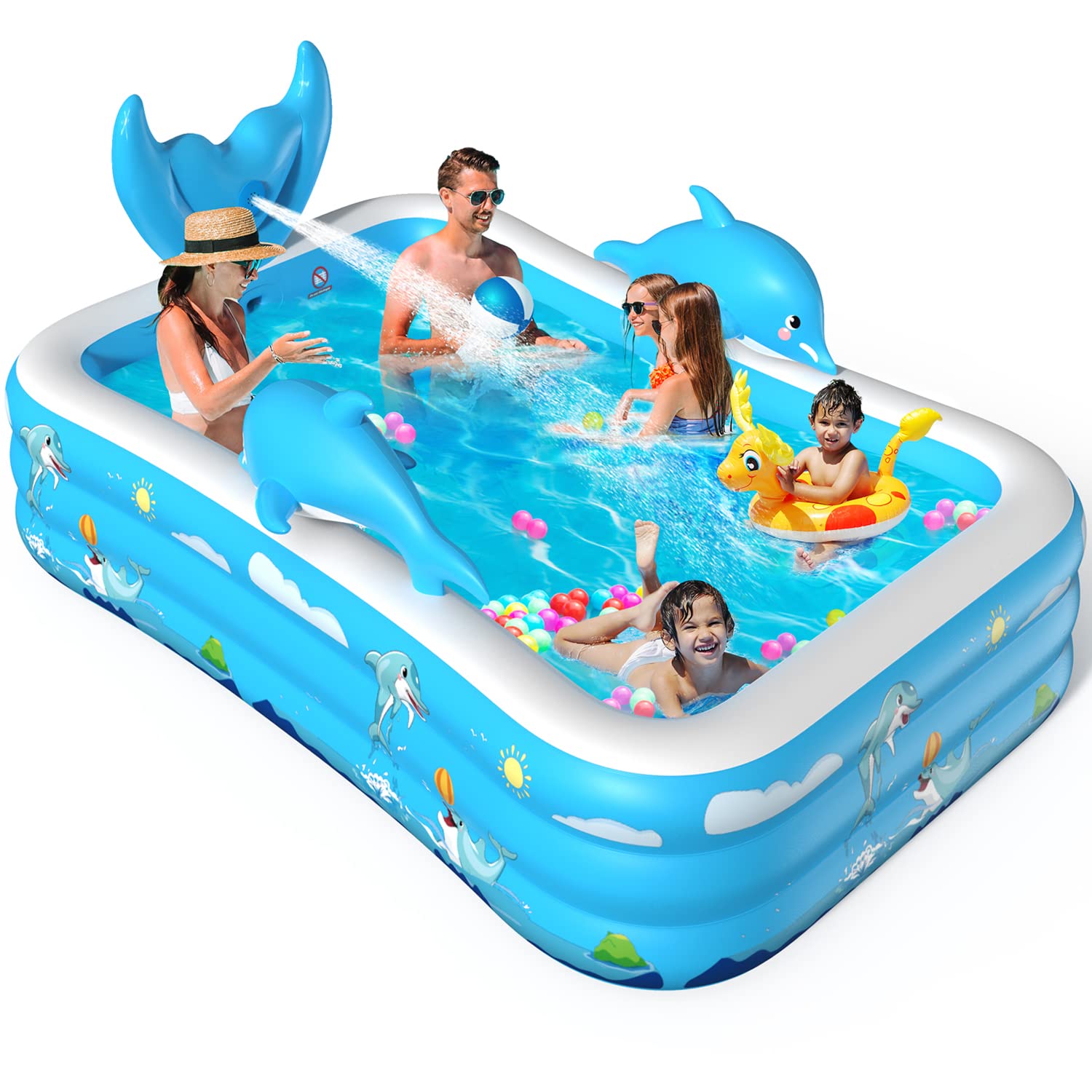 VOXON Inflatable Swimming Pool, Padding Pool Swim Centre Pools for Kids Adults Family Indoor Outdoor Garden Toys Game Above Ground 8ft Pool, Backyard, Garden, Summer Water Party, 250 x 180 x 55 cm