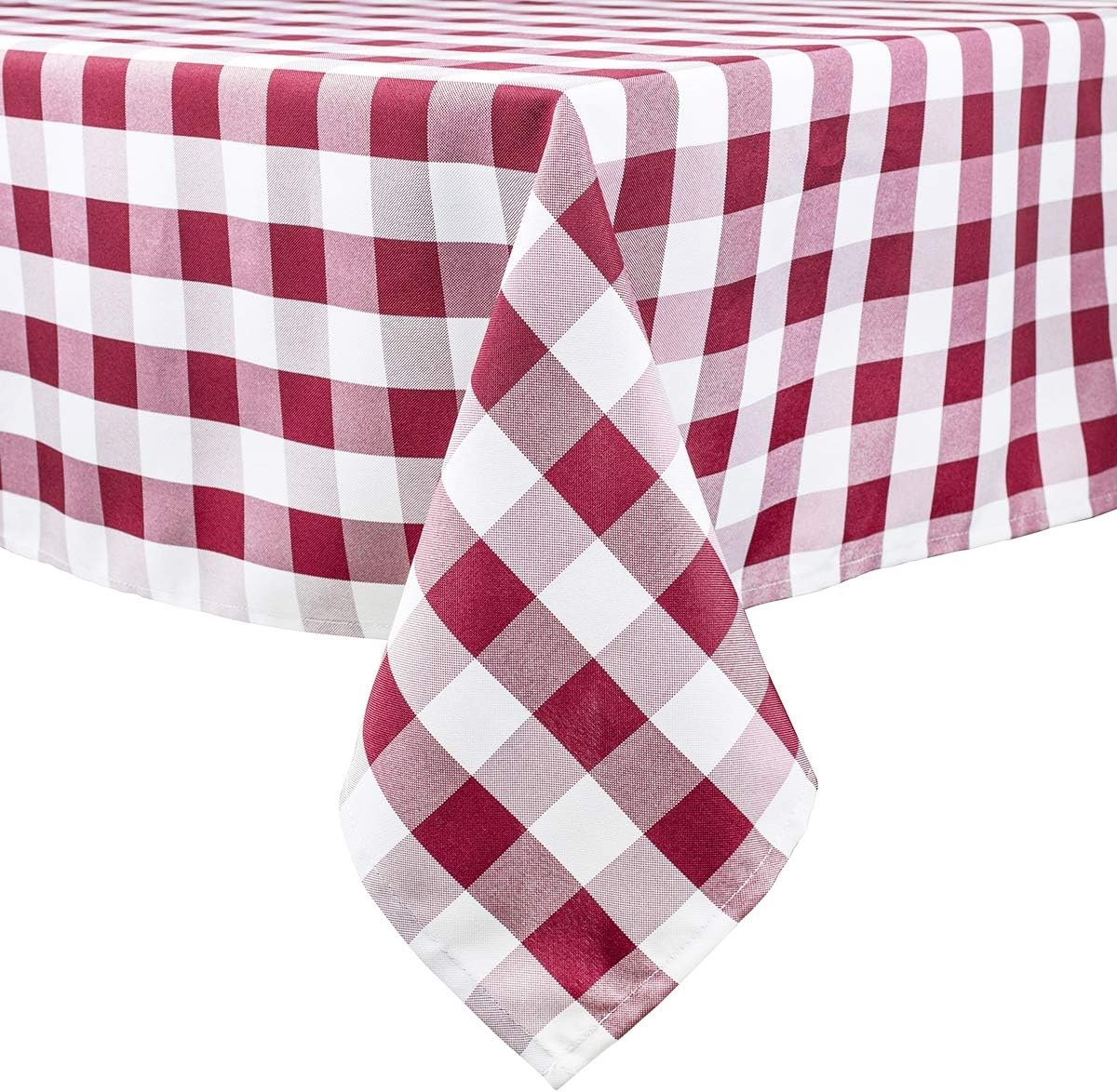 Burgundy and White Checkered Tablecloth,60 x 120 Inch,Yarn-Dyed Rectangle/Oblong Plaid Table Cloth for Indoor Outdoor Picnic Party Banquet,Easy Care Washable Gingham Table Cover