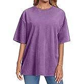 rosemia Oversized Tshirts for Women Acid Wash Short Sleeve Cotton Shirts Vintage Baggy Tops