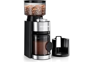 Aromaster Burr Coffee Grinder, Coffee Bean Grinder with 25 Grind Setting, Espresso Grinder with 51-53mm Portafilter Holder, 2-12 Cups Timer, Conical Coffee Grinders for Home Use/Pour Over/French Press